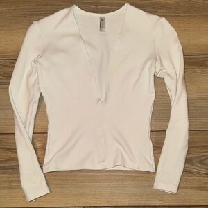 American Apparel White Deep V-Neck Leotard Top